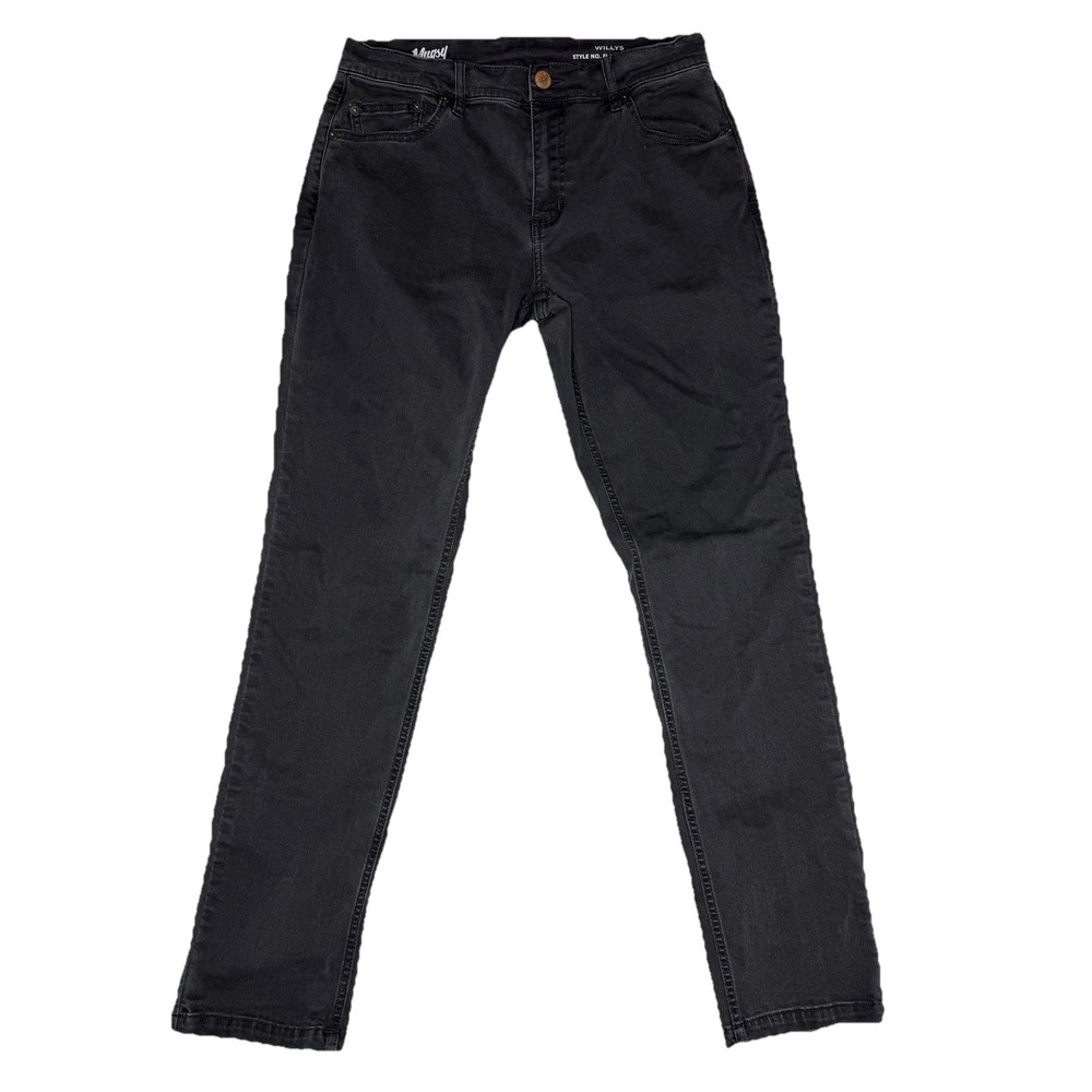 Mugsy Willys Washed Black Jeans Straight Stretch Denim Mens 32 X 31 Actual 30x31